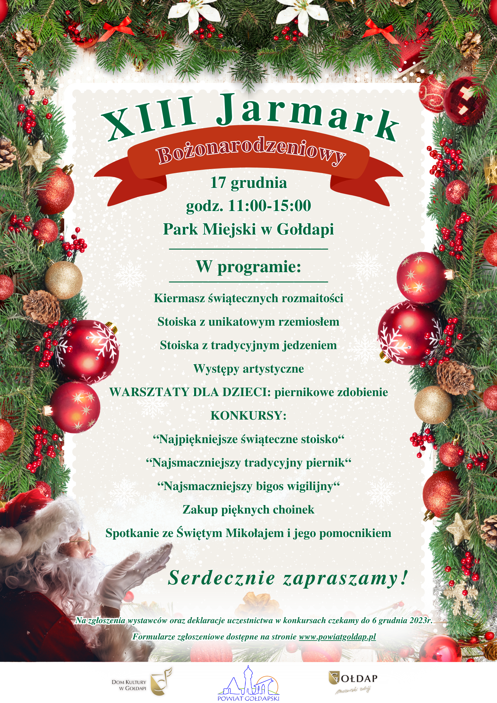 Jarmark Bożonarodzeniowy - Plakat zapraszający na Jarmark Bożonarodzeniowy 17.12.2023 r.