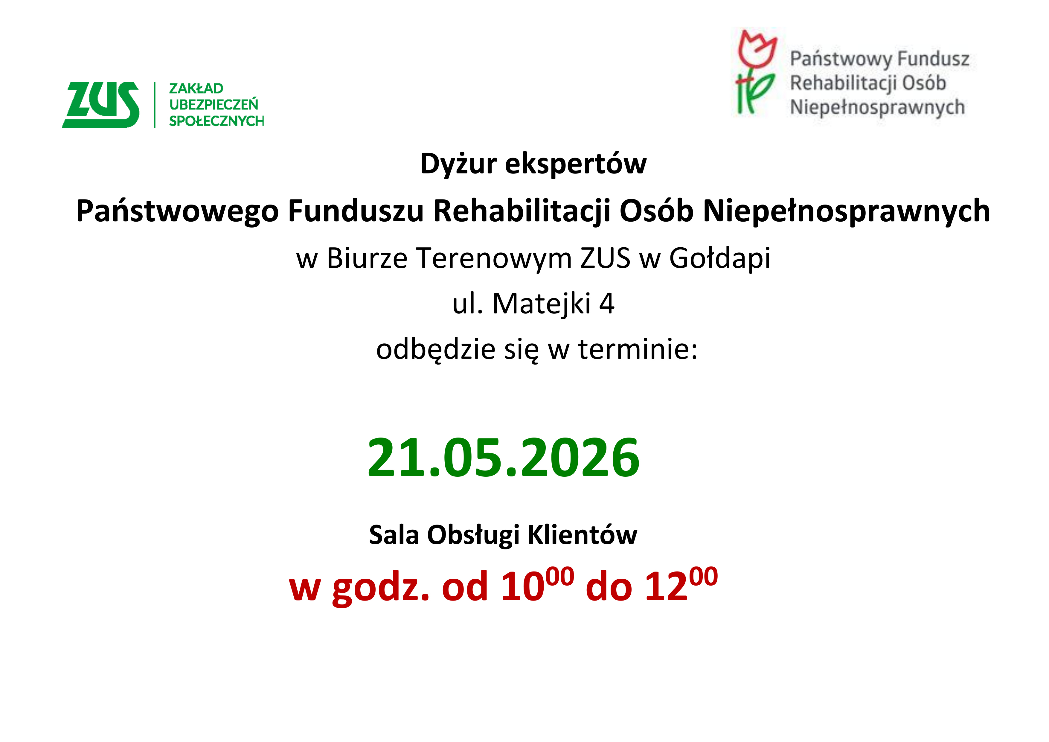 Dyżur ekspertów PFRON - plakat